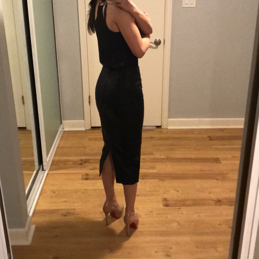 Faux alligator leather high-rise long skirt black